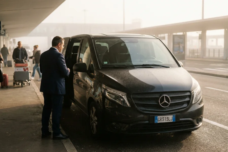 L'autista attende con il Vito all'aeroporto