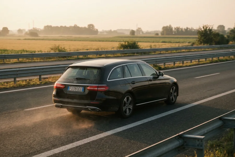 La Mercedes imbocca l'autostrada