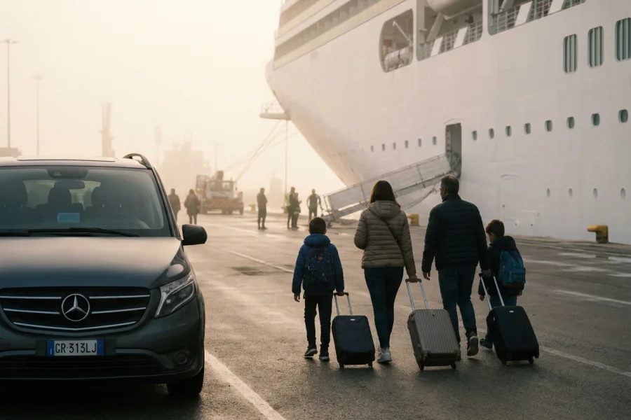 Passeggeri verso la passerella della nave