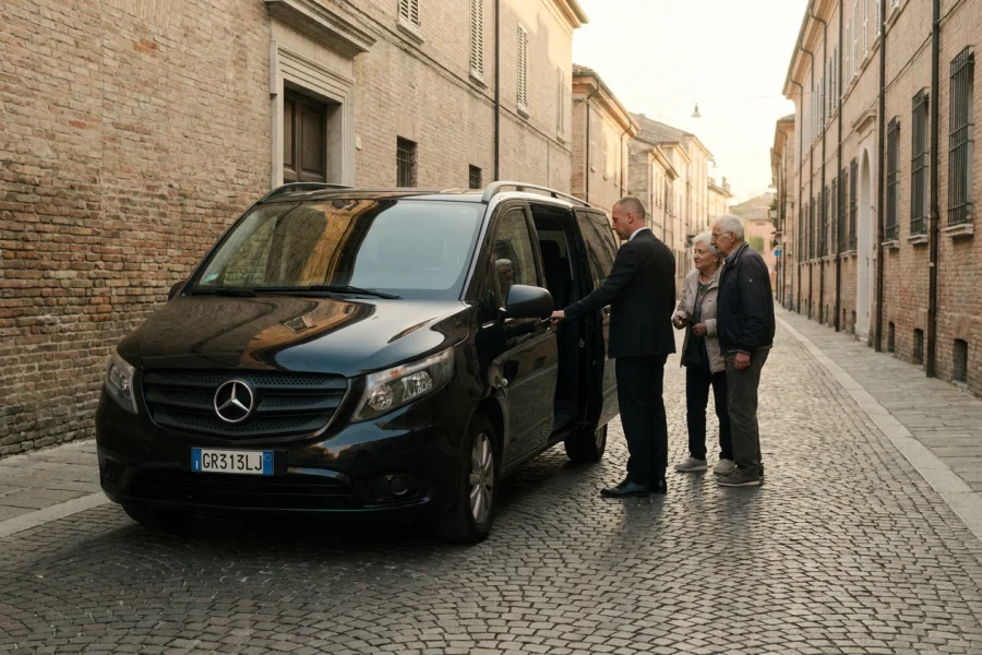 L'autista apre la porta a una coppia a Ravenna