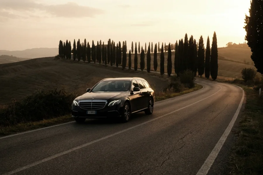 La Mercedes tra le colline verso Firenze