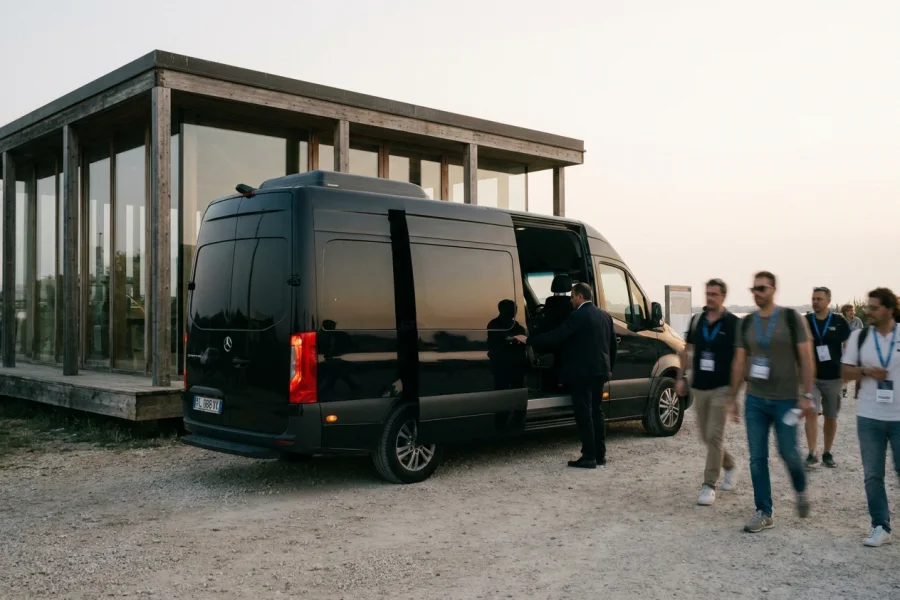 Lo Sprinter vicino all'area evento